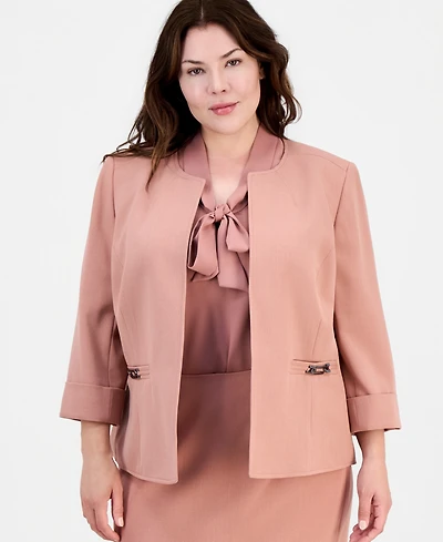 Kasper Plus 3/4-Sleeve Open-Front Blazer