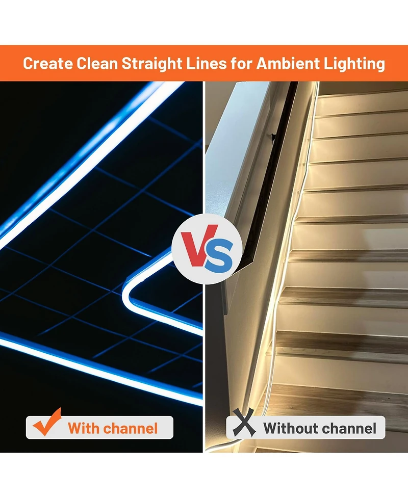 DELight 100FT Warm White Neon Rope Lights with 2" Plastic U Channel System 10PCS,Remote Control Ac 110V Waterproof Dimmable Cuttable Del-D1M100W