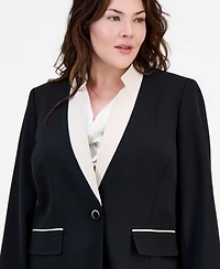 Kasper Plus Contrast Collar One-Button Blazer