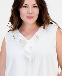 Kasper Plus Ruffled Sleeveless Top