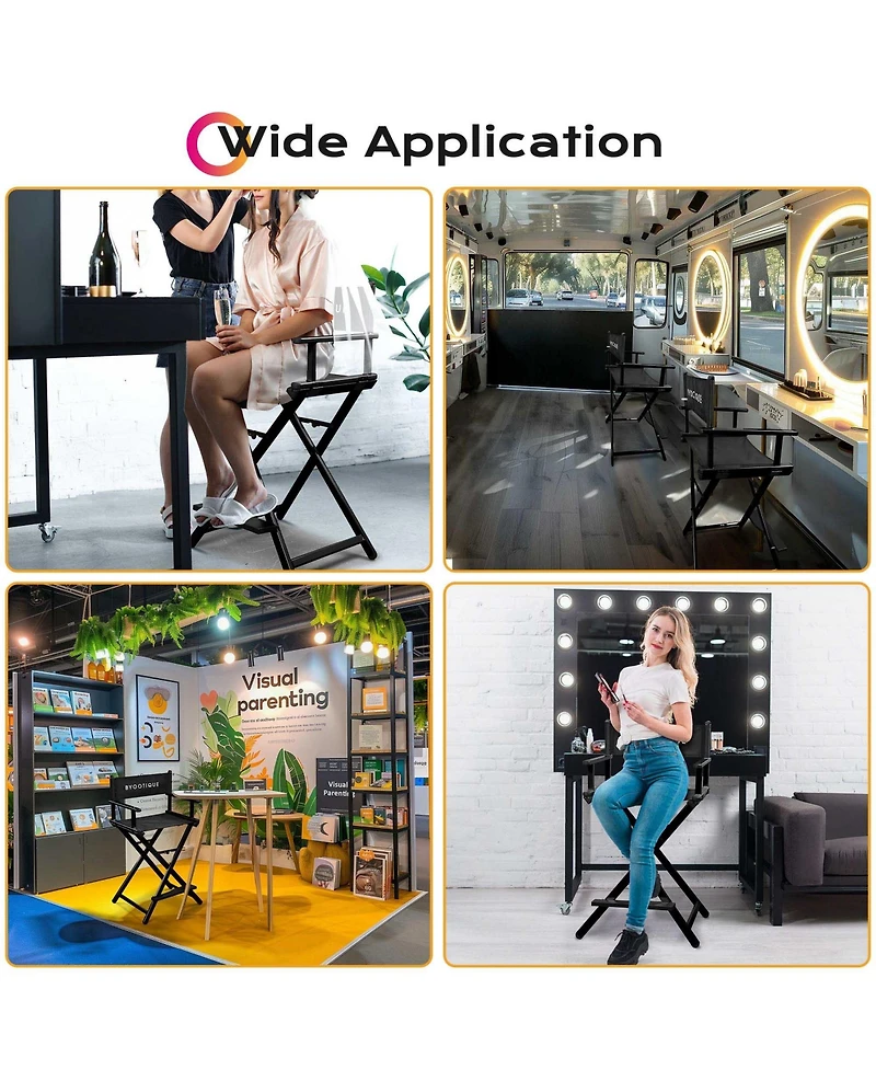 Byootique 28" Height Tall Director Chair Folding Artist Makeup Salon 2 Pack