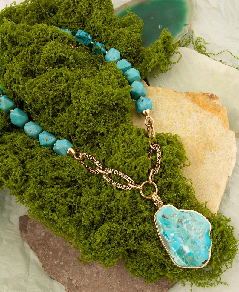 Barse Thistle Blue Turquoise Golden Links Statement Necklace