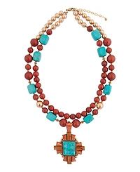 Barse Santa Fe Blue Turquoise Golden Cross Pendant Necklace