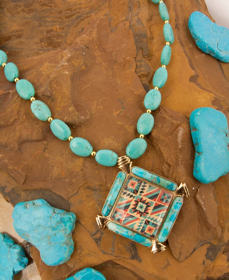 Barse Native Weave Blue Turquoise Golden Pendant Necklace