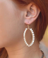 Barse White Mother of Pearl Tear Drop Golden Loop Earrings