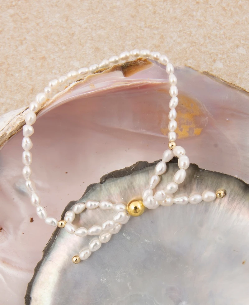 Barse White Freshwater Pearl Bow Stretch Bracelet