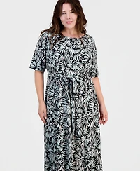 Kasper Plus Printed Elbow-Sleeve Midi Dress