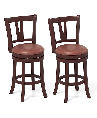 Gouun 26 in Counter Height Swivel Bar Stool Set of 2 with High Back, Faux Leather Seat, and Footrest