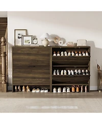 Homfan Fluted Shoe Cabinet with 2 Flip Drawers, Wide Slim Entryway Storage