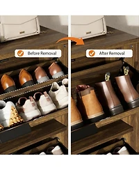 Homfan Fluted Shoe Cabinet with 2 Flip Drawers, Wide Slim Entryway Storage