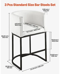 Gouun 25 in Counter Height Fabric Bar Stool Set of 3 with Backrest, Arm, Metal Frame, and Footrest