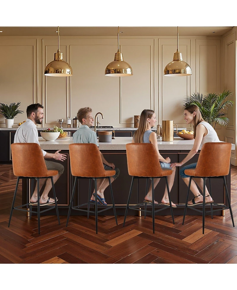 Gouun 27 in Counter Height Pu Leather Bar Stool Set of 4 with Backrest and Metal Legs