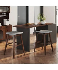 Gouun 30 in Swivel Counter Height Bar Stool Set of 2 with Linen Seat and Rubber Wood Legs