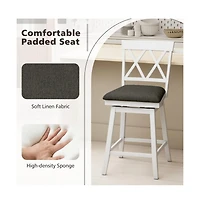 Gouun 24 in Swivel Counter Height Bar Stool Set of 2 with Linen Cushion and Curved Backrest