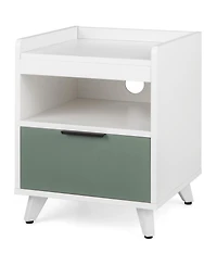 sumyeg Modern Nightstand with Led Lights Sliding Drawer and Open Compartment