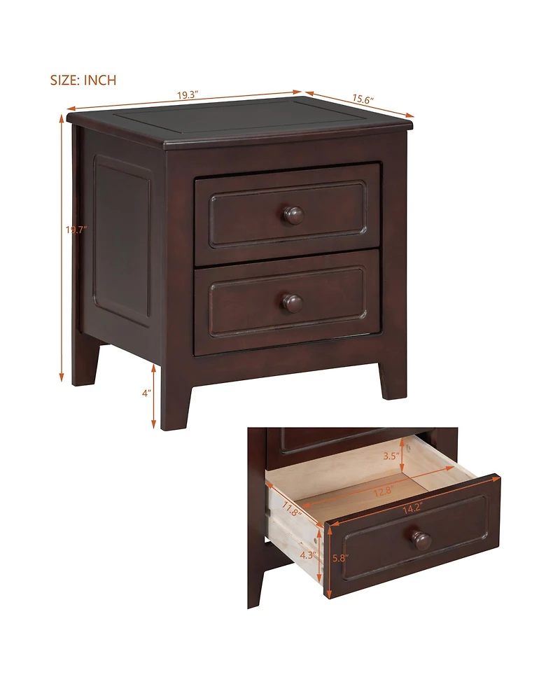 sumyeg Mid Century Retro Nightstand with 2 Drawers, Classic Bedside Table for Bedroom