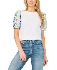 CeCe Women's Puff Short-Sleeve Crewneck Cotton T-Shirt