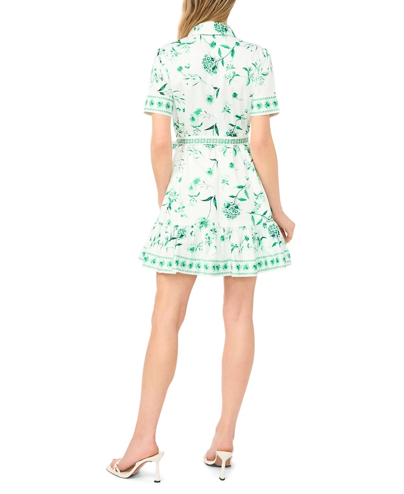 CeCe Women's Collared Short-Sleeve Mini Shirt Dress