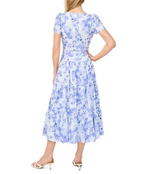 CeCe Women's Short-Sleeve Square Neck Tiered Midi Dress