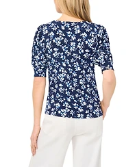 CeCe Women's Crewneck Shirred Short-Sleeve Top