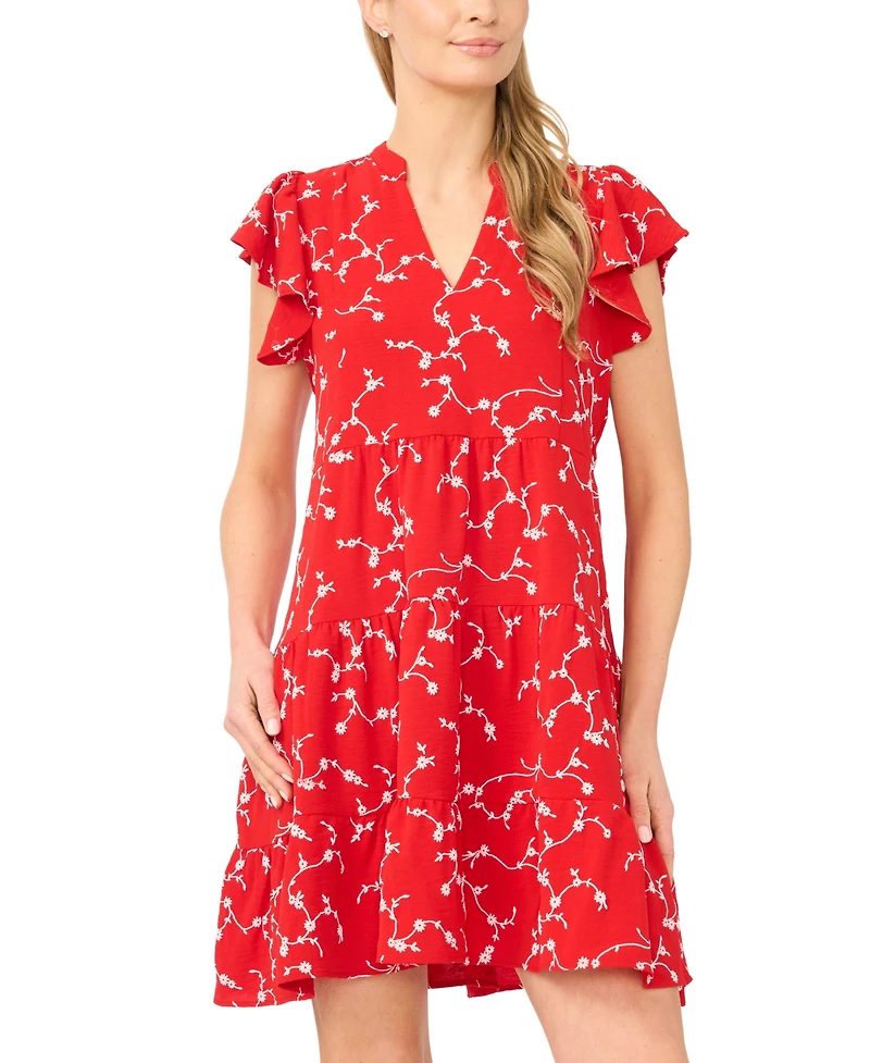CeCe Women's Short-Sleeve Ruffled Tiered Dress