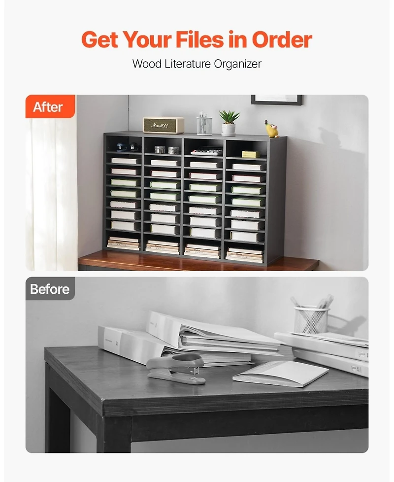 Sugift 36 Compartment Wooden Literature Organizer Mailbox for Office and Home Storage