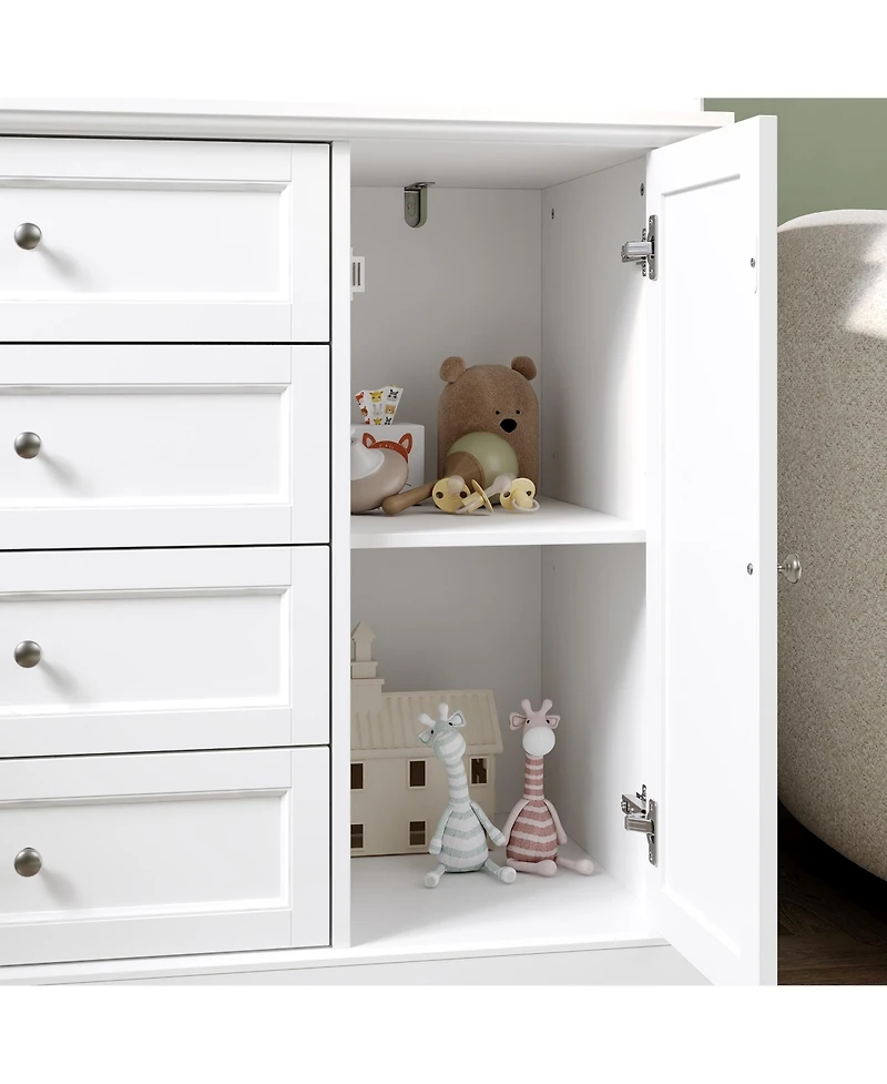 Famapy Changing Table Dresser with 4 Drawers and 2 Doors, Nursery Dresser Diaper Changing Station for Baby