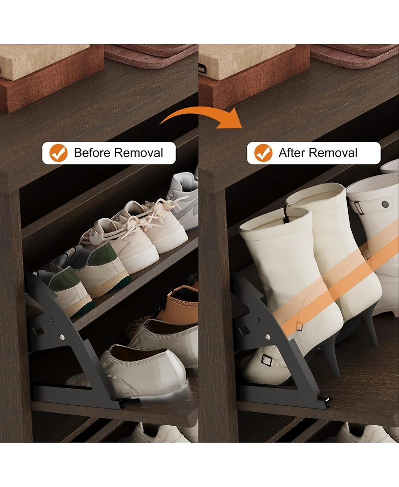 homfan Fluted Shoe Cabinet with 4 Flip Drawers, Adjustable Shelves and Hidden Entryway Storage