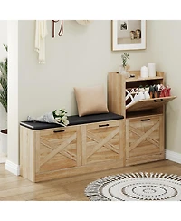 homfan Shoe Storage Bench with 4 Flip Drawers and Padded Seat for Entryway