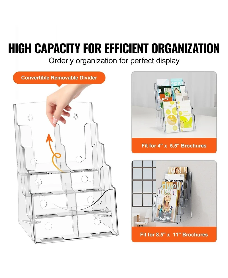 Sugift Acrylic Brochure Holder 8.5 x 11 in 4-Tier Display Stand Office Organizer