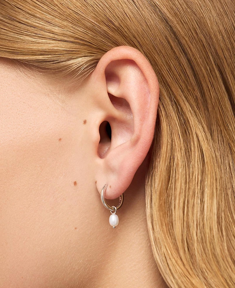 Ana Luisa Frida Mother of Pearl Silver Huggie Hoop Earrings