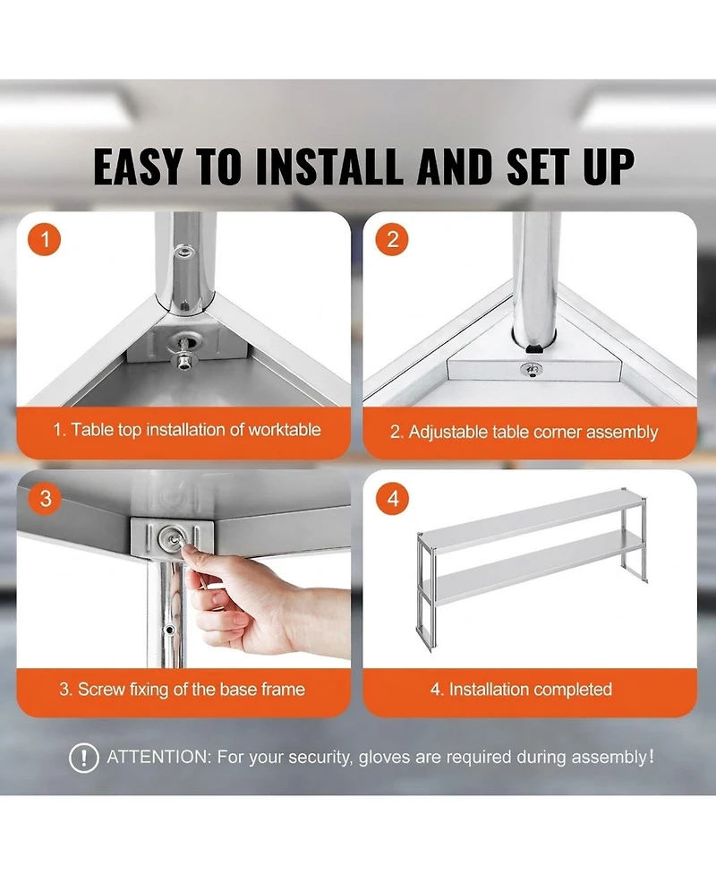 Sugift Adjustable Stainless Steel Double Overshelf 12 x 72 in for Kitchen and Workshop