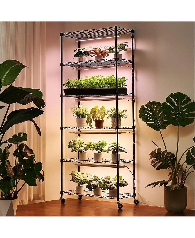 Sugift 6-Tier Indoor Plant Shelf with Grow Light 71in Tall Full Spectrum Led