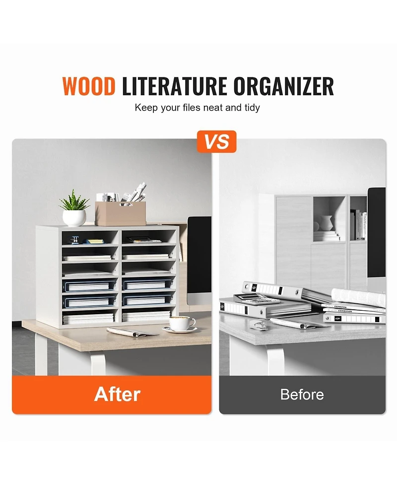 Sugift 12 Compartment Literature Organizer With Adjustable Shelves for Office and Mailrooms