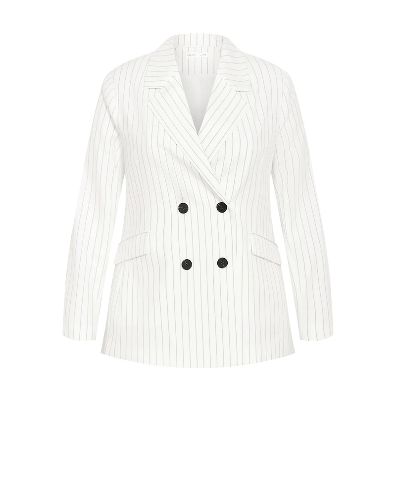 City Chic Women's Pinstripe Double Breasted Blazer