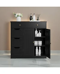 Yigii Free-standing Bathroom Storage Cabinet 4 Drawers 2 Doors Adjustable Shelves Multi-functional