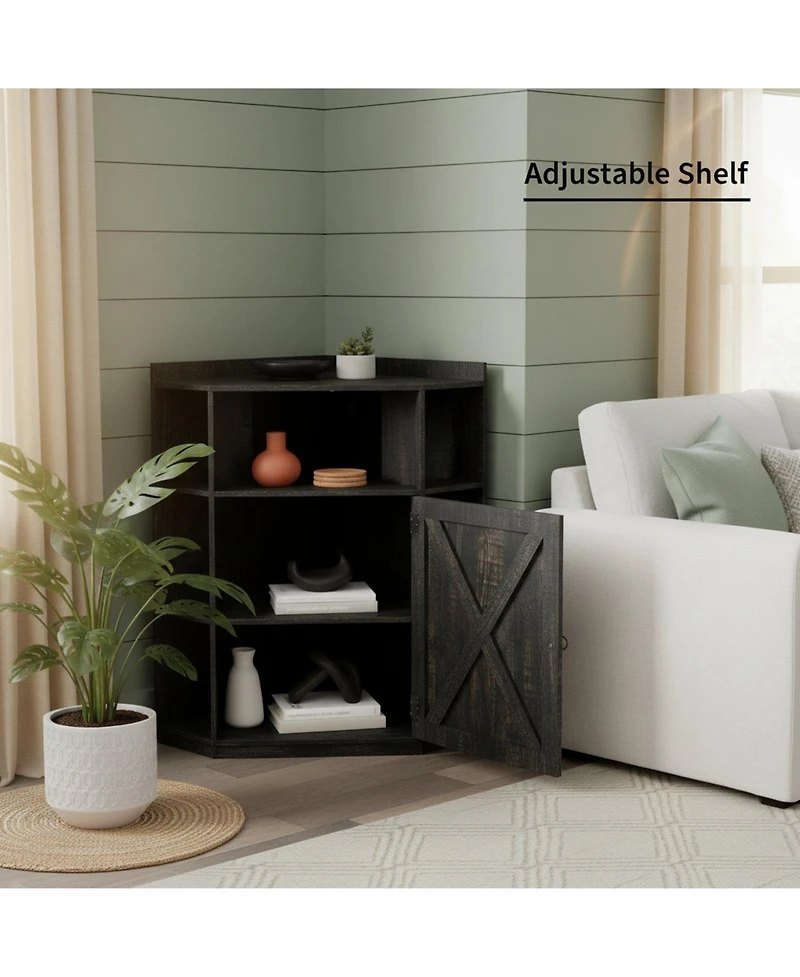 Yigii Industrial Corner Storage Shelf with Charging Station 6-Cubby Wooden Organizer for Small Spaces