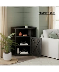 Yigii Industrial Corner Storage Shelf with Charging Station 6-Cubby Wooden Organizer for Small Spaces