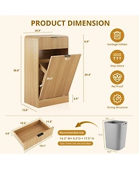 Yigii 10 Gallons Tilt-out Trash Can Cabinet Fluted Laundry Hamper Drawers Freestanding Pet Proof Kitchen Living Room