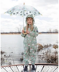 Deux par Little Girls Polyurethane Frog Print Rain One-Piece