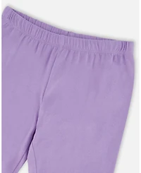Deux par Deux Little Girls ganic Cotton Jersey Capri Mauve with Knee Screen Hearts Appliques