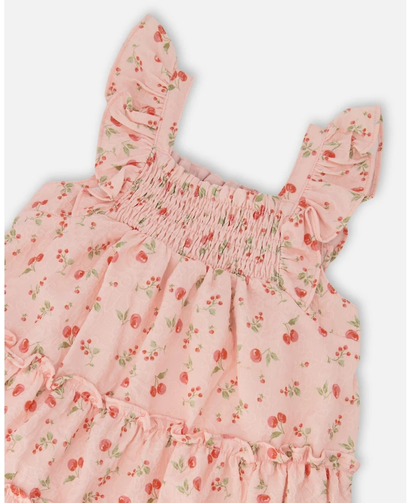 Deux par Deux Little Girls Multi-Tiered Dress with Smocking Pink Printed Flowers