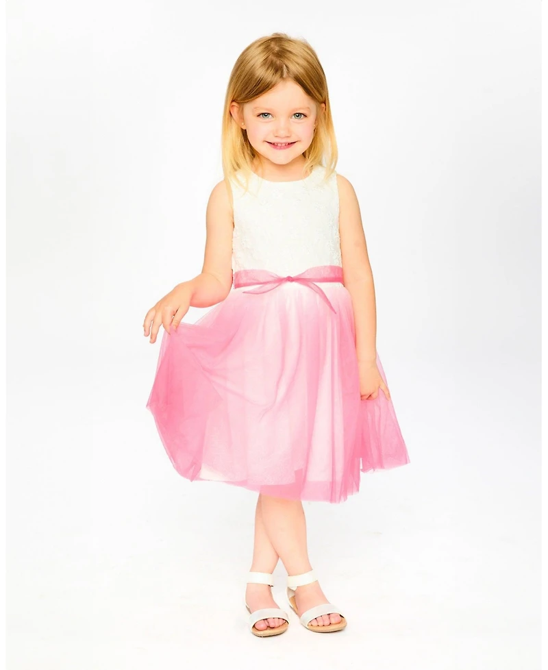 Deux par Deux Little Girls Bi-Material Pleated Mesh Dress