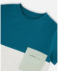 Deux par Deux Little Boys Cotton Colorblock Jersey T-Shirt with Chest Pocket Heather Grey