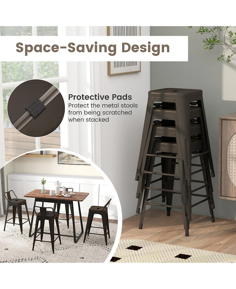 Gouun 24 in Metal Counter Height Stackable Chair Set of 4 with Removable Back and Footrest