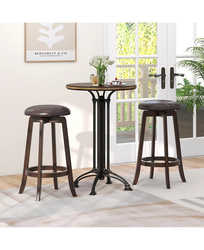 Gouun 29 in Upholstered Pu Leather Bar Stool Set of 2 with 360-Degree Swivel Round Seat