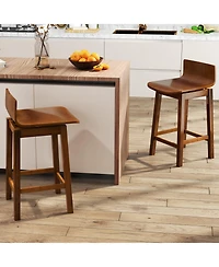 Gouun 24.5 in Swivel Wooden Bar Stool Set of 2 with Low Back and Rubber Wood Legs