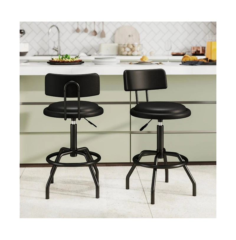 Gouun Adjustable Swivel Counter Height Bar Stool Set of 2 with Padded Pu Leather Seat and Back