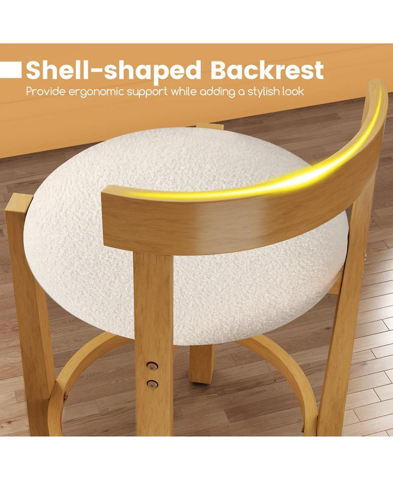 Gouun 24 in Teddy Velvet Upholstered Counter Height Bar Stool Set of 2 with Shell Backrest