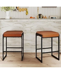 Gouun 26 Counter Height Faux Leather Backless Bar Stool Set of 2 with Padded Saddle Seat